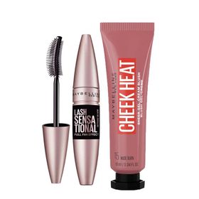 Maybelline New York Lash Sensational Yelpaze Etkili Intense Black Maskara Ekstra Siyah ve 15 Nude Burn Cheek Heat Likit Allık