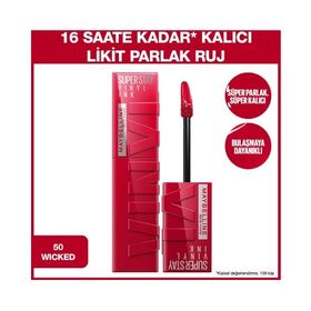 Maybelline New York Super Stay Vinyl Ink Uzun Süre Kalıcı 50 Wicked Likit Parlak Ruj