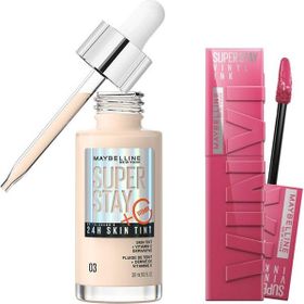 Maybelline New York Super Stay Vinyl Ink Uzun Süre Kalıcı Likit Parlak Ruj 20 Coy Super Stay Skin Tint Fondöten 03 Makyaj Seti