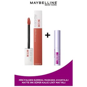 Maybelline Super Stay Matte Ink 70 Amazonian Likit Mat Ruj + Mini Falsies Surreal Maskara