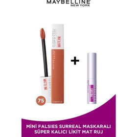 Maybelline Super Stay Matte Ink 75 Fighter Likit Mat Ruj + Mini Falsies Surreal Maskara