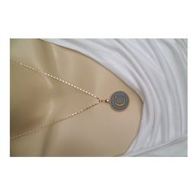 Maycollection Gold Gri Epoksi C Harf Gold Zincir Kolye