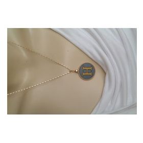 Maycollection Gold Gri Epoksi H Harf Gold Zincir Kolye
