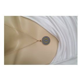 Maycollection Gold Gri Epoksi O Harf Gold Zincir Kolye