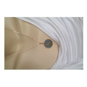Maycollection Gold Gri Epoksi S Harf Gold Zincir Kolye