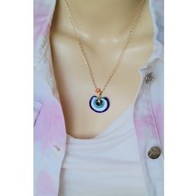 Maycollection Mavi Beyaz Lacivert Gökkuşağı Murano Cam Gold Zincir Kolye