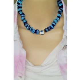 Maycollection Okyanus Mavi Cam Boncuk Beyaz Mavi Lacivert Cam Boncuk Nazar Tasarım Kolye