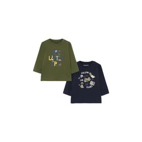 Mayoral 2068 Yeşil 2'li Erkek Bebek Baskılı Uzun Kol T-Shirt