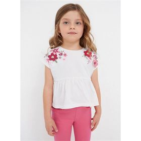 Mayoral 3059 Beyaz Fuşya Kısa Kol Kız Çocuk T-Shirt