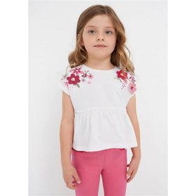 Mayoral 3059 Beyaz Fuşya Kısa Kol Kız Çocuk T-Shirt