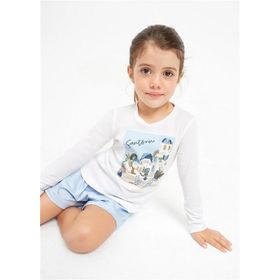 Mayoral 3072 Beyaz Tokalı Uzun Kol Kız Çocuk T-Shirt
