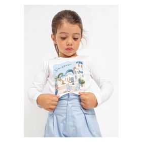 Mayoral 3072 Beyaz Tokalı Uzun Kol Kız Çocuk T-Shirt
