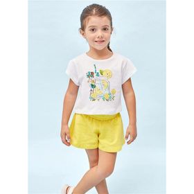 Mayoral 3213 Sarı Baskılı Kız Çocuk T-Shirt Şort Takım