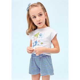 Mayoral 3216 Mavi Kız Çocuk T-Shirt Çizgili Şort Takım