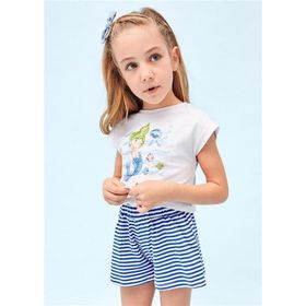 Mayoral 3216 Mavi Kız Çocuk T-Shirt Çizgili Şort Takım