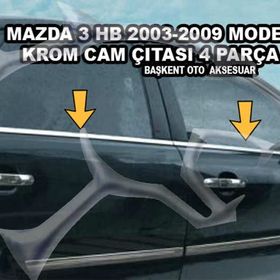 Mazda 3 HB 2003-2009 Paslanmaz Çelik 4 Parça Krom Cam Çıtası