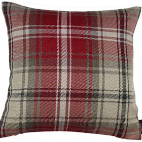 McAlister Textiles Angus Geometrik Desenli Dokuma Kumaş Dekoratif Kırmızı Beyaz 49x49 cm Yastık Kılıfı