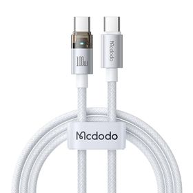 Mcdodo CA-5582 Beyaz Type-C to Type-C 100W Şeffaf Işıklı Şarj ve Data Kablosu