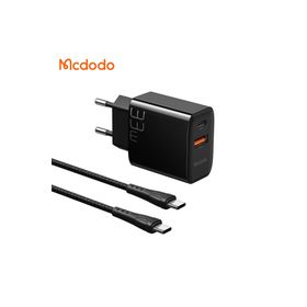 Mcdodo CH-0922 33W 1xUSB 1xType-C Girişli Hızlı Sarj Cihazı + 1.2 m Siyah Type-C to Type-C Kablo Seti