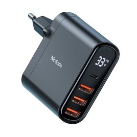 Mcdodo CH-2250 33W 1XType-C 3XUsb Girişli Dijital Göstergeli Siyah Şarj Adaptörü