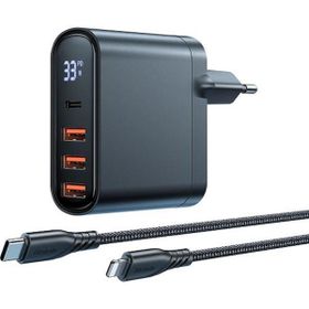 Mcdodo CH-2251 33W 1xType-C 3xUsb Girişli Dijital Göstergeli Şarj Adaptörü + 1.2 m Siyah Type-C to İPhone Kablo