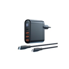 Mcdodo CH-2251 33W 1xType-C 3xUsb Girişli Dijital Göstergeli Şarj Adaptörü + 1.2 m Siyah Type-C to İPhone Kablo