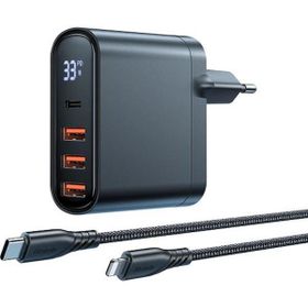 Mcdodo CH-2251 33W 1xType-C 3xUsb Girişli Dijital Göstergeli Şarj Adaptörü + 1.2 m Siyah Type-C to İPhone Kablo
