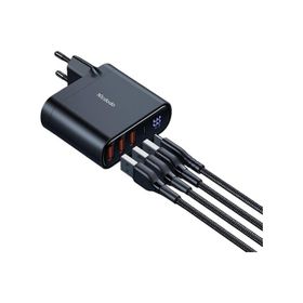 Mcdodo CH-2251 33W 1xType-C 3xUsb Girişli Dijital Göstergeli Şarj Adaptörü + 1.2 m Siyah Type-C to İPhone Kablo
