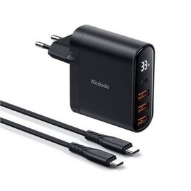 Mcdodo CH-2252 33W 1XTYPE-C 3XUSB Girişli Dijital Göstergeli Şarj Adaptörlü ve 1.2 m Siyah Kablo