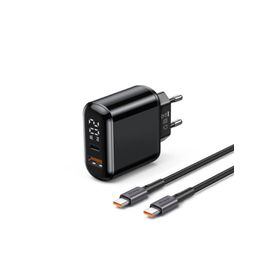 Mcdodo CH-7172 PD3 20W Siyah USB 1 Type-C Girişli USB-C to USB-C Kablolu Göstergeli Şarj Adaptörü