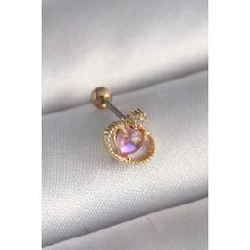 MCM Group 316L Çelik Gold Pembe Mineli Kalp Zirkon Taş Detay Tragus Piercing