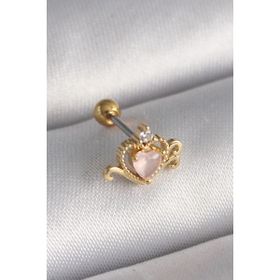 MCM Group 316L Çelik Gold Pembe Mineli Kalp Zirkon Taş Detay Tragus Piercing
