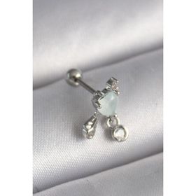 MCM Group 316L Çelik Gümüş Renk Beyaz Minelik Kalp Sallantı Zirkon Taş Detay Tragus Piercing