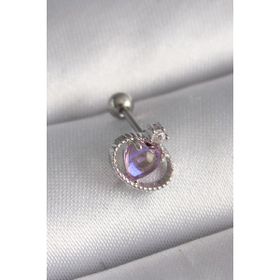 MCM Group 316L Çelik Gümüş Renk Mor Mineli Kalp Zirkon Taş Detay Tragus Piercing