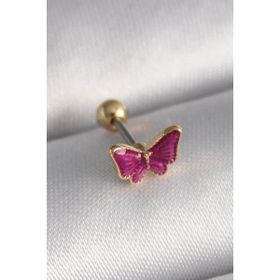 MCM Group 316L Çelik Gümüş Renk Pembe Kelebek Tragus Piercing