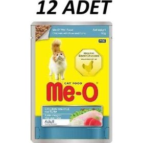 Me-O 12x80 gr Pouch Tavuk Etli Pirinç Ve Ton Balıklı Yetişkin Kedi Yaş Maması