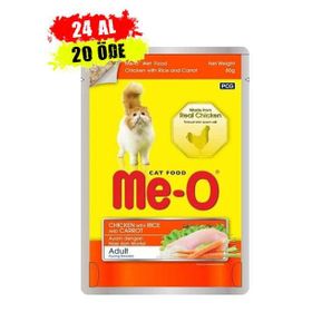 Me-O 80 gr 24 Adet Tavuk Pirinç ve Havuçlu Pouch Kedi Konservesi
