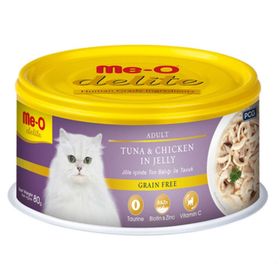 Me-O 80 gr Delite Jöle İçinde Ton Balıklı ve Tavuklu Tahılsız Yetişkin Kedi Konservesi