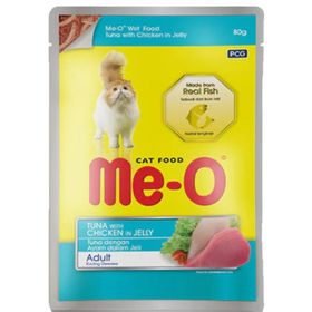 Me-O 80 gr Tavuklu Pirinçli ve Ton Balıklı Yetişkin Kedi Konserve Maması
