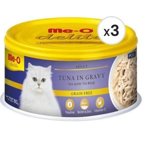 Me-O Delite 80 gr 3 Adet Ton Balıklı ve Soslu Tahılsız Kedi Konservesi