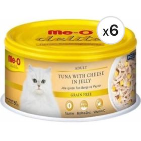 Me-O Delite 80 gr 6 Adet Ton Balıklı ve Peynirli Jelly Tahılsız Kedi Konservesi