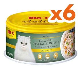 Me-O Delite 80 gr 6 Adet Ton Balıklı ve Sebzeli Jelly Tahılsız Kedi Konservesi
