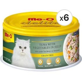 Me-O Delite 80 gr 6 Adet Ton Balıklı ve Sebzeli Jelly Tahılsız Kedi Konservesi