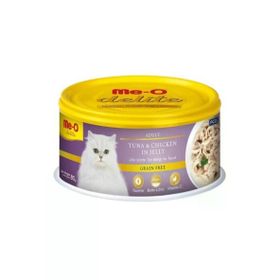 Me-O Delite Jöle İçinde Ton Balıklı ve Tavuklu Tahılsız Yetişkin 6x80 gr Kedi Konservesi