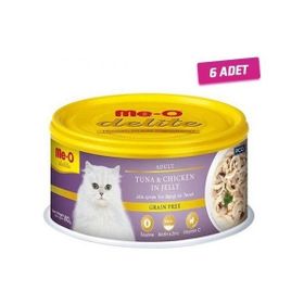 Me-O Delite Jöle İçinde Ton Balıklı ve Tavuklu Tahılsız Yetişkin 6x80 gr Kedi Konservesi