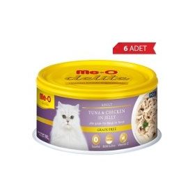 Me-O Delite Jöle İçinde Ton Balıklı ve Tavuklu Tahılsız Yetişkin 6x80 gr Kedi Konservesi
