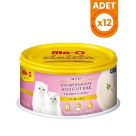 Me-O Delite Keçi Sütlü Tavuklu Tahılsız Ezme 12x80 gr Yavru Kedi Konservesi