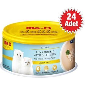 Me-O Delite Tahılsız Keçi Sütlü ve Ton Balıklı 24x80 gr Yavru Kedi Konservesi