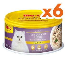 Me-O Delite Ton Balıklı ve Tavuk Etli Jelly Tahılsız 6x80 gr Kedi Konservesi