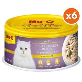 Me-O Delite Ton Balıklı ve Tavuk Etli Jelly Tahılsız 6x80 gr Kedi Konservesi
